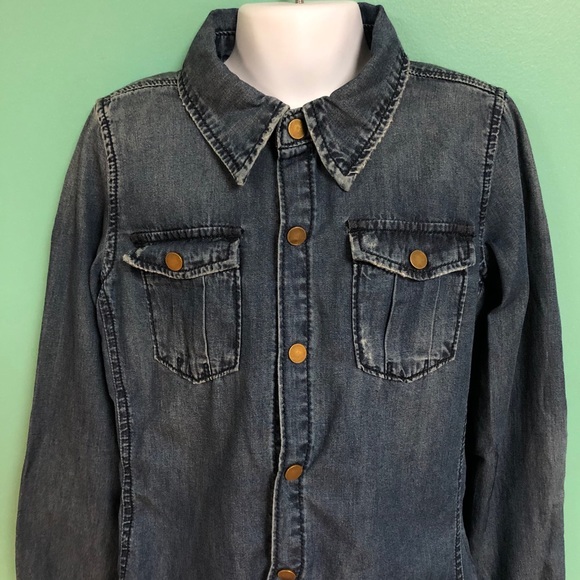 Blank NYC Dark Wash Long Sleeve Chambray Button Down Shirt Girls Size S NWT - Picture 5 of 9